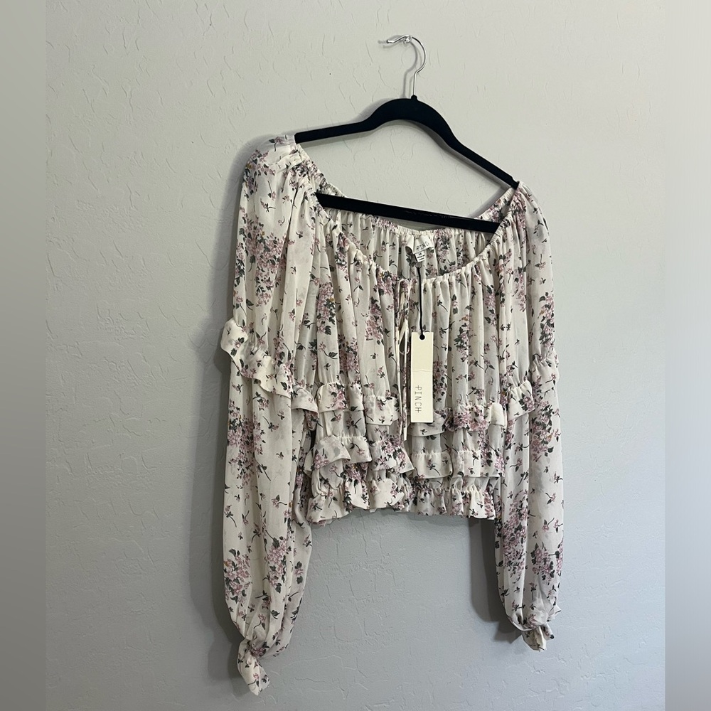 NWT Pinch Grow with Me Cream Floral Print Tiered Ruffled Long Sleeve Top